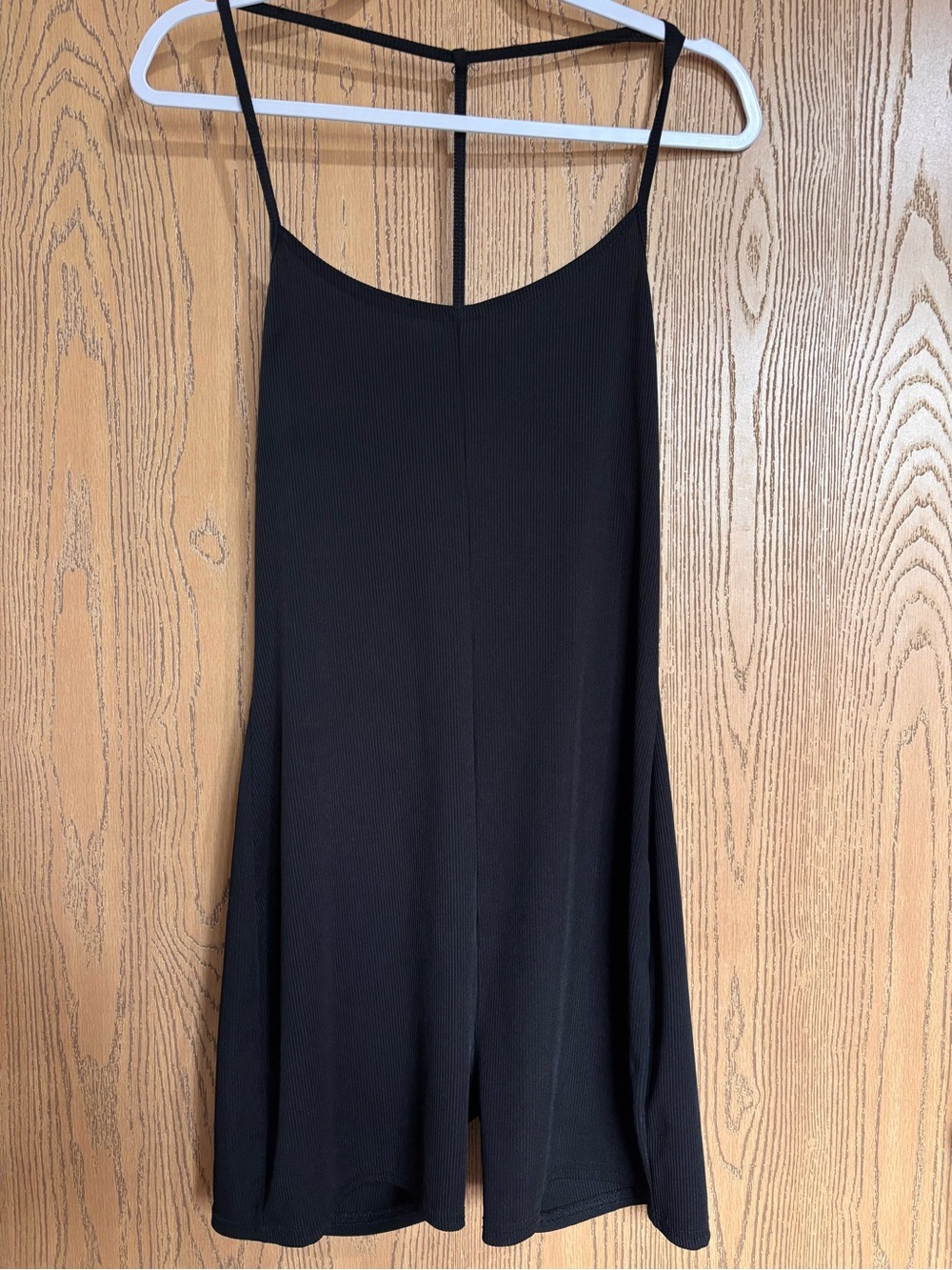 PrettyLittleThing Black Ribbed Strappy Romper